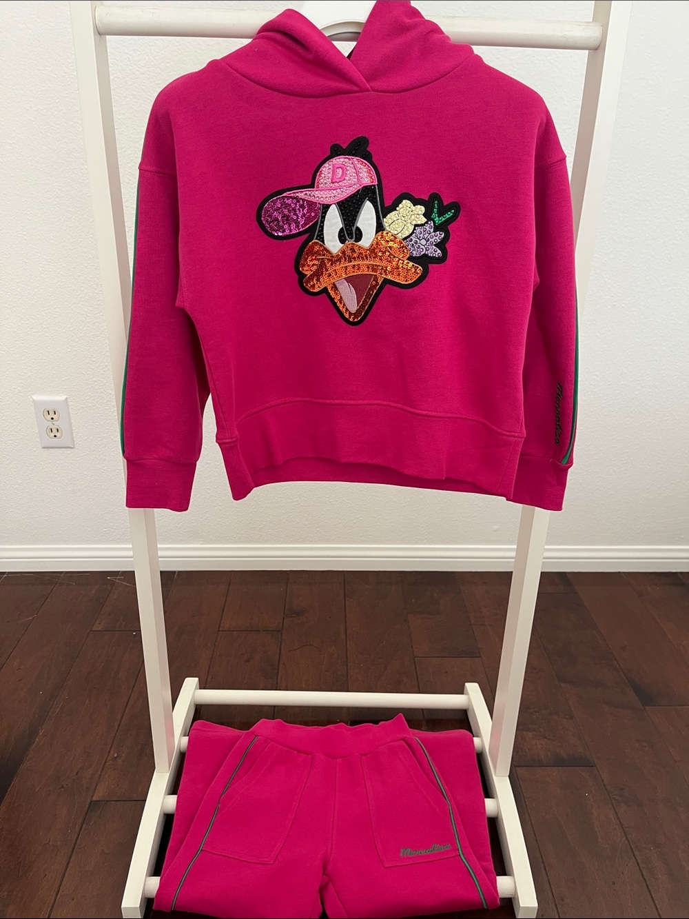 MonnaLisa Girls Fuchsia Pink Sequin Duck Hoodie & Jogger Set